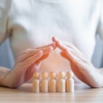 hand cover wood men from crowd of employees. People, Business, Human resource management,