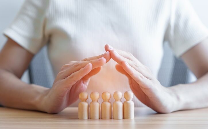 hand cover wood men from crowd of employees. People, Business, Human resource management,